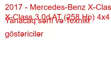 2017 - Mercedes-Benz X-Class
X-Class 3.0d AT (258 Hp) 4x4 Yanacaq sərfi və Texniki göstəricilər