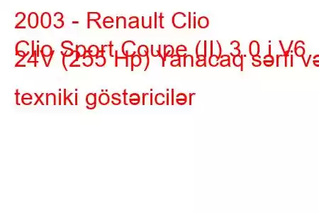 2003 - Renault Clio
Clio Sport Coupe (II) 3.0 i V6 24V (255 Hp) Yanacaq sərfi və texniki göstəricilər