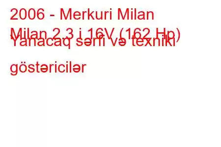 2006 - Merkuri Milan
Milan 2.3 i 16V (162 Hp) Yanacaq sərfi və texniki göstəricilər