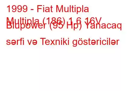 1999 - Fiat Multipla
Multipla (186) 1.6 16V Blupower (95 Hp) Yanacaq sərfi və Texniki göstəricilər