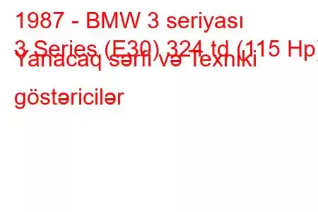 1987 - BMW 3 seriyası
3 Series (E30) 324 td (115 Hp) Yanacaq sərfi və Texniki göstəricilər