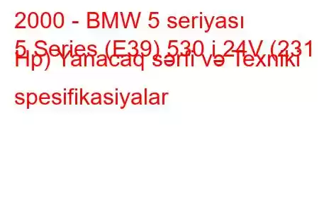 2000 - BMW 5 seriyası
5 Series (E39) 530 i 24V (231 Hp) Yanacaq sərfi və Texniki spesifikasiyalar