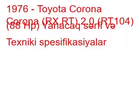 1976 - Toyota Corona
Corona (RX,RT) 2.0 (RT104) (88 Hp) Yanacaq sərfi və Texniki spesifikasiyalar