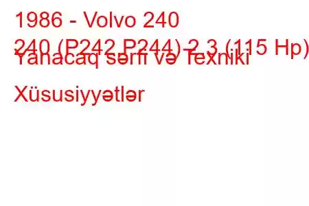 1986 - Volvo 240
240 (P242,P244) 2.3 (115 Hp) Yanacaq sərfi və Texniki Xüsusiyyətlər