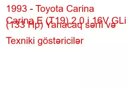 1993 - Toyota Carina
Carina E (T19) 2.0 i 16V GLi (133 Hp) Yanacaq sərfi və Texniki göstəricilər