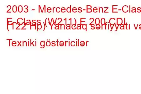 2003 - Mercedes-Benz E-Class
E-Class (W211) E 200 CDI (122 Hp) Yanacaq sərfiyyatı və Texniki göstəricilər