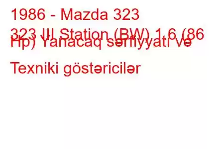 1986 - Mazda 323
323 III Station (BW) 1.6 (86 Hp) Yanacaq sərfiyyatı və Texniki göstəricilər