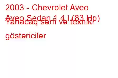 2003 - Chevrolet Aveo
Aveo Sedan 1.4 i (83 Hp) Yanacaq sərfi və texniki göstəricilər