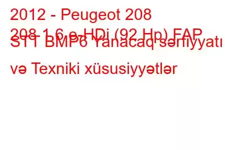 2012 - Peugeot 208
208 1.6 e-HDi (92 Hp) FAP STT BMP6 Yanacaq sərfiyyatı və Texniki xüsusiyyətlər