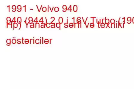 1991 - Volvo 940
940 (944) 2.0 i 16V Turbo (190 Hp) Yanacaq sərfi və texniki göstəricilər