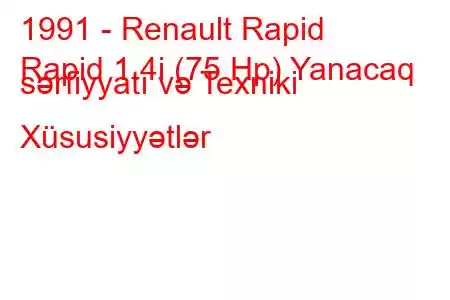 1991 - Renault Rapid
Rapid 1.4i (75 Hp) Yanacaq sərfiyyatı və Texniki Xüsusiyyətlər