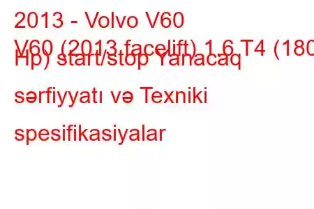 2013 - Volvo V60
V60 (2013 facelift) 1.6 T4 (180 Hp) start/stop Yanacaq sərfiyyatı və Texniki spesifikasiyalar