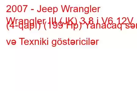 2007 - Jeep Wrangler
Wrangler III (JK) 3.8 i V6 12V (4-qapı) (199 Hp) Yanacaq sərfi və Texniki göstəricilər