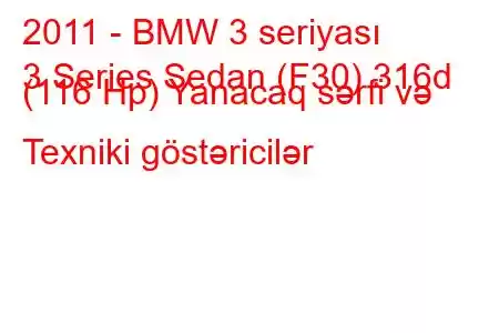 2011 - BMW 3 seriyası
3 Series Sedan (F30) 316d (116 Hp) Yanacaq sərfi və Texniki göstəricilər