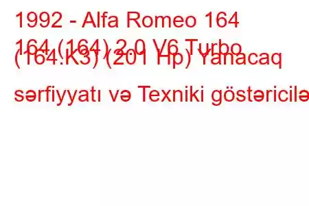 1992 - Alfa Romeo 164
164 (164) 2.0 V6 Turbo (164.K3) (201 Hp) Yanacaq sərfiyyatı və Texniki göstəricilər