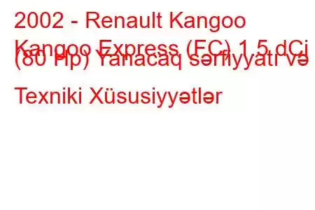 2002 - Renault Kangoo
Kangoo Express (FC) 1.5 dCi (80 Hp) Yanacaq sərfiyyatı və Texniki Xüsusiyyətlər