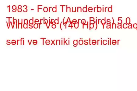 1983 - Ford Thunderbird
Thunderbird (Aero Birds) 5.0 Windsor V8 (140 Hp) Yanacaq sərfi və Texniki göstəricilər