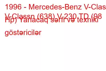 1996 - Mercedes-Benz V-Class
V-Classn (638) V 230 TD (98 Hp) Yanacaq sərfi və texniki göstəricilər