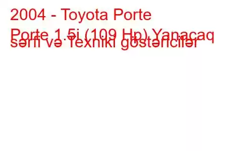 2004 - Toyota Porte
Porte 1.5i (109 Hp) Yanacaq sərfi və Texniki göstəricilər