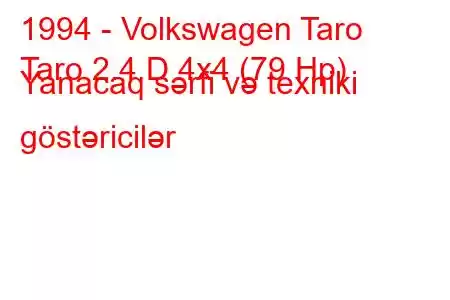 1994 - Volkswagen Taro
Taro 2.4 D 4x4 (79 Hp) Yanacaq sərfi və texniki göstəricilər