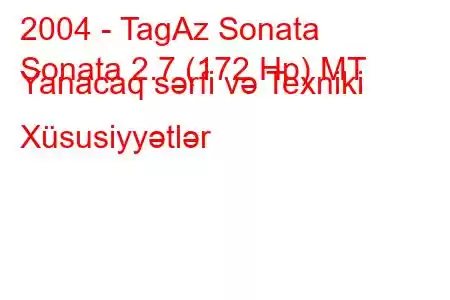 2004 - TagAz Sonata
Sonata 2.7 (172 Hp) MT Yanacaq sərfi və Texniki Xüsusiyyətlər