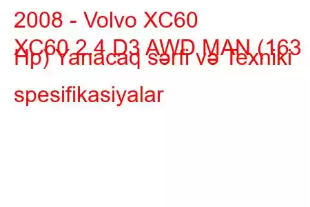 2008 - Volvo XC60
XC60 2.4 D3 AWD MAN (163 Hp) Yanacaq sərfi və Texniki spesifikasiyalar