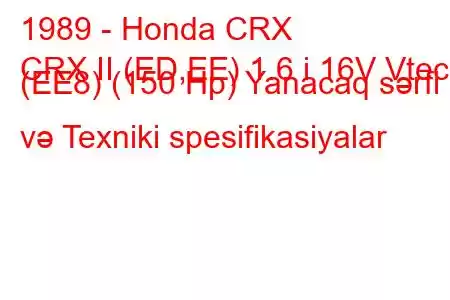 1989 - Honda CRX
CRX II (ED,EE) 1.6 i 16V Vtec (EE8) (150 Hp) Yanacaq sərfi və Texniki spesifikasiyalar