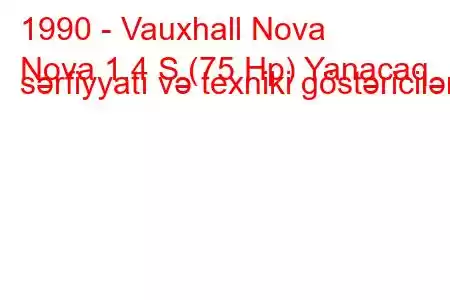 1990 - Vauxhall Nova
Nova 1.4 S (75 Hp) Yanacaq sərfiyyatı və texniki göstəricilər