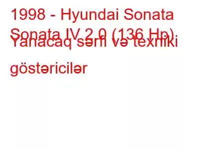 1998 - Hyundai Sonata
Sonata IV 2.0 (136 Hp) Yanacaq sərfi və texniki göstəricilər