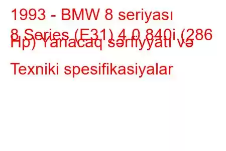 1993 - BMW 8 seriyası
8 Series (E31) 4.0 840i (286 Hp) Yanacaq sərfiyyatı və Texniki spesifikasiyalar