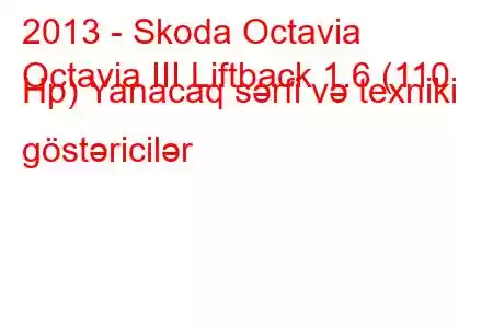 2013 - Skoda Octavia
Octavia III Liftback 1.6 (110 Hp) Yanacaq sərfi və texniki göstəricilər