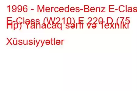 1996 - Mercedes-Benz E-Class
E-Class (W210) E 220 D (75 Hp) Yanacaq sərfi və Texniki Xüsusiyyətlər