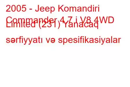 2005 - Jeep Komandiri
Commander 4.7 i V8 4WD Limited (231) Yanacaq sərfiyyatı və spesifikasiyalar