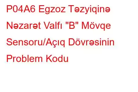 P04A6 Egzoz Təzyiqinə Nəzarət Valfı 