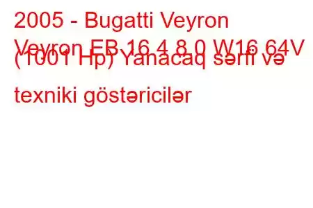 2005 - Bugatti Veyron
Veyron EB 16.4 8.0 W16 64V (1001 Hp) Yanacaq sərfi və texniki göstəricilər