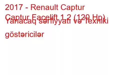 2017 - Renault Captur
Captur Facelift 1.2 (120 Hp) Yanacaq sərfiyyatı və Texniki göstəricilər