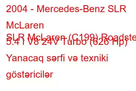 2004 - Mercedes-Benz SLR McLaren
SLR McLaren (C199) Roadster 5.4 i V8 24V Turbo (626 Hp) Yanacaq sərfi və texniki göstəricilər