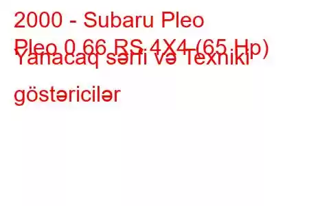 2000 - Subaru Pleo
Pleo 0.66 RS 4X4 (65 Hp) Yanacaq sərfi və Texniki göstəricilər