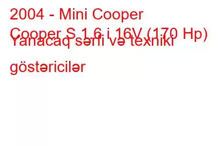 2004 - Mini Cooper
Cooper S 1.6 i 16V (170 Hp) Yanacaq sərfi və texniki göstəricilər