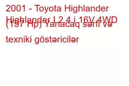 2001 - Toyota Highlander
Highlander I 2.4 i 16V 4WD (157 Hp) Yanacaq sərfi və texniki göstəricilər