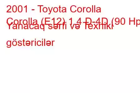 2001 - Toyota Corolla
Corolla (E12) 1.4 D-4D (90 Hp) Yanacaq sərfi və Texniki göstəricilər