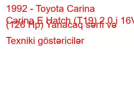 1992 - Toyota Carina
Carina E Hatch (T19) 2.0 i 16V (126 Hp) Yanacaq sərfi və Texniki göstəricilər