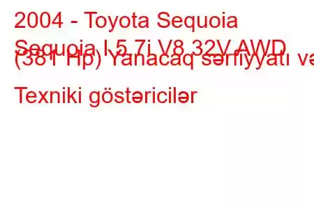 2004 - Toyota Sequoia
Sequoia I 5.7i V8 32V AWD (381 Hp) Yanacaq sərfiyyatı və Texniki göstəricilər