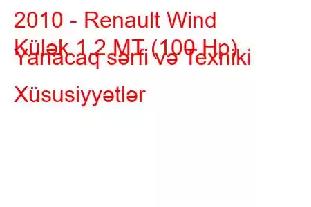 2010 - Renault Wind
Külək 1.2 MT (100 Hp) Yanacaq sərfi və Texniki Xüsusiyyətlər