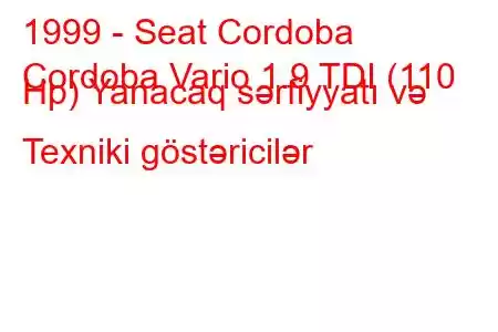 1999 - Seat Cordoba
Cordoba Vario 1.9 TDI (110 Hp) Yanacaq sərfiyyatı və Texniki göstəricilər