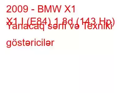 2009 - BMW X1
X1 I (E84) 1.8d (143 Hp) Yanacaq sərfi və Texniki göstəricilər