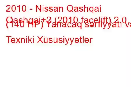 2010 - Nissan Qashqai
Qashqai+2 (2010 facelift) 2.0 (140 HP) Yanacaq sərfiyyatı və Texniki Xüsusiyyətlər