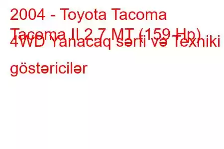 2004 - Toyota Tacoma
Tacoma II 2.7 MT (159 Hp) 4WD Yanacaq sərfi və Texniki göstəricilər