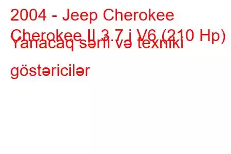 2004 - Jeep Cherokee
Cherokee II 3.7 i V6 (210 Hp) Yanacaq sərfi və texniki göstəricilər