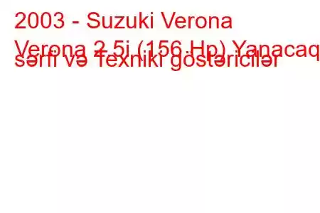 2003 - Suzuki Verona
Verona 2.5i (156 Hp) Yanacaq sərfi və Texniki göstəricilər